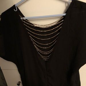 Black dress shirt, open gold beaded back Size XL